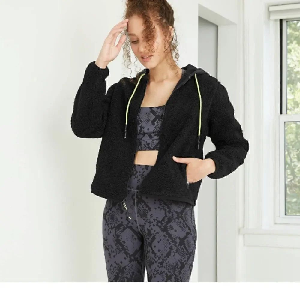 JoyLab black teddy zip up hooded jacket - Picture 10 of 11